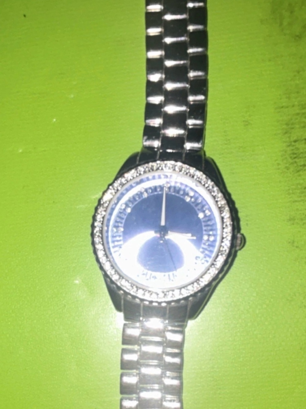 Silver Crystal Bezel Stainless Steel Watch - Blue Dial